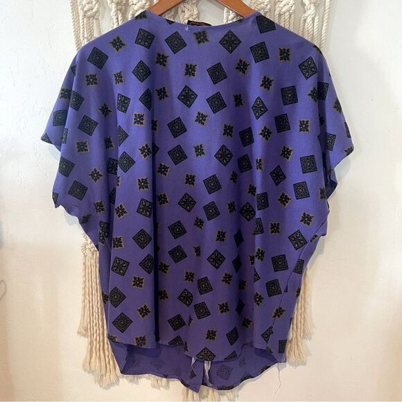 Vintage Purple Button-Up Top Bold Geometric Print SZ L - Eclectic Indie Unique - Picture 3 of 6
